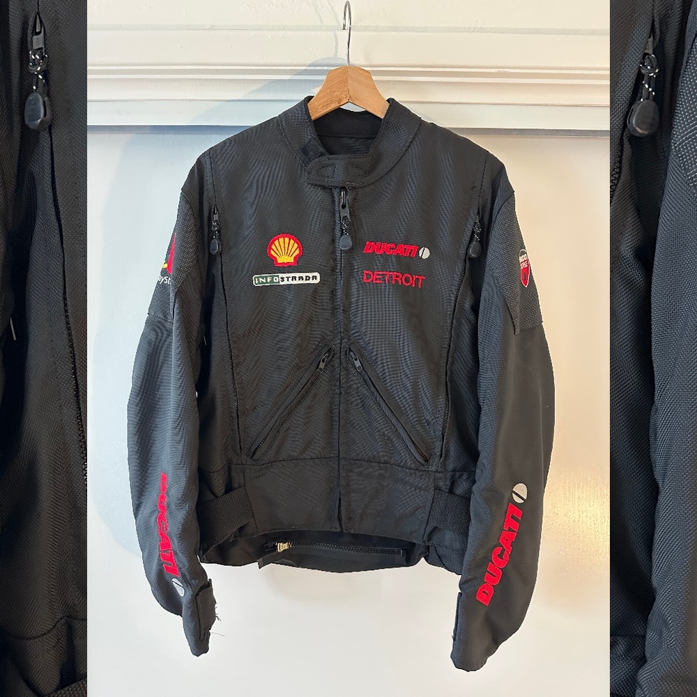 Vintage 90s Ducati Dainese PlayStation Detroit Racing Motorcycle Black Jacket